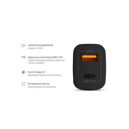 GREEN CELL USB-C CAR CHARGER 30W PD + USB