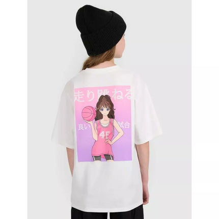 Oversized T-shirt with print for girls 4F 4FJRAW25TTSHF2935-11S
