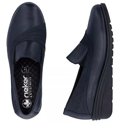 Women's leather wedge shoes, navy blue, Rieker L5356-14