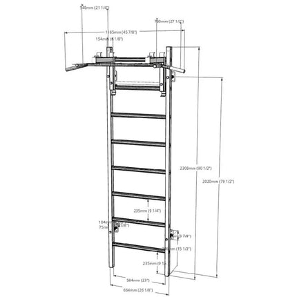 WOODEN AND METAL GYMNASTIC WALL BAR WITH BAR BENCHK 231W