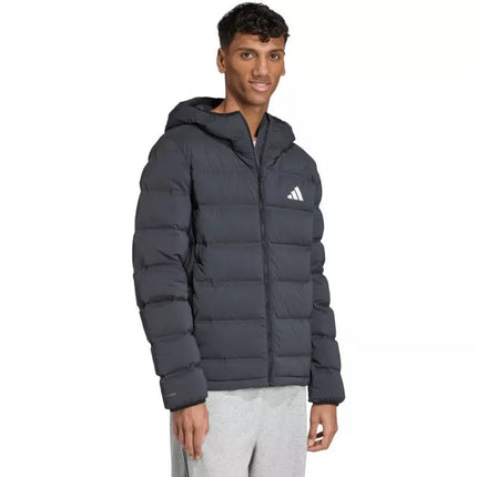 Men's adidas Helionic Climawarm Stretch Hooded Down Jacket Black JN2114