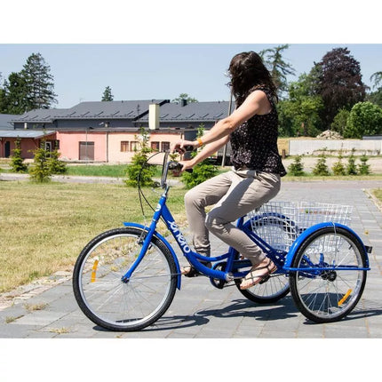 Mėlynas 24 colių triratis dviratis SHIMANO 6 pavarų