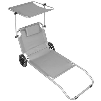 FOLDABLE BEACH CHAIR WITH CANOPY ON WHEELS 116x62x62-90CM GRAY