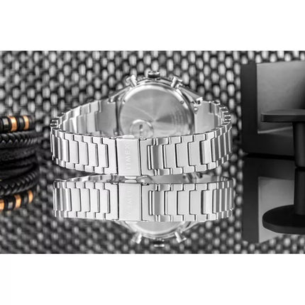 Vyriškas laikrodis TIMEX Q Timex 3 laiko zonų chronografas TW2V69800 + DĖŽUTĖ