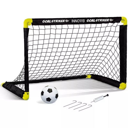 Sulankstomas futbolo vartų komplektas su tinklu, kamuoliu ir pompa, 91x61x61 cm