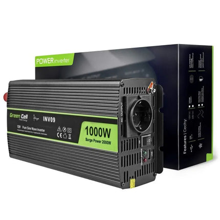GREEN CELL INV09 keitiklis 12V-230V 1000W/2000W, gryna sinusinė banga