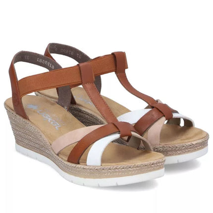 Rieker 61995-81 brown women's wedge sandals