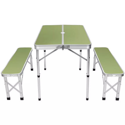 FOLDABLE CAMPING TABLE 90x60x70CM AND 2 BENCHES 87x23x39CM GREEN