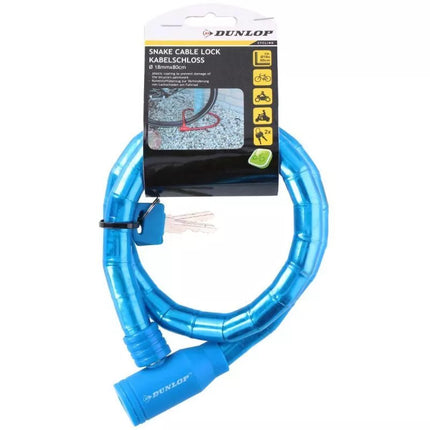 DUNLOP MĖLYNAS SPIRALINIS DVIRAČIO UŽRAKTAS SU RAKTU, APVALKALAS, 18MMx80CM