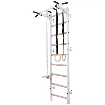 GYMNASTIC WOODEN AND METAL WALL BAR WITH METAL BAR AND ACCESSORIES FOR CHILDREN BENCHK 721W A076