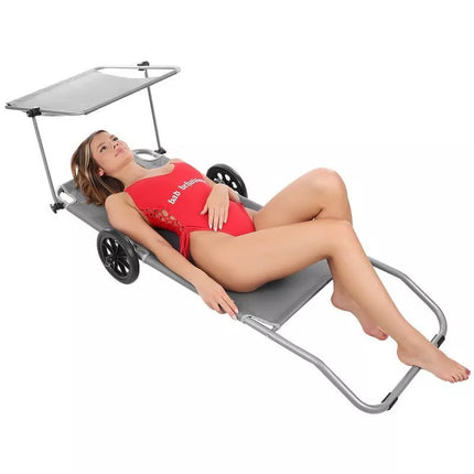 FOLDABLE BEACH CHAIR WITH CANOPY ON WHEELS 116x62x62-90CM GRAY