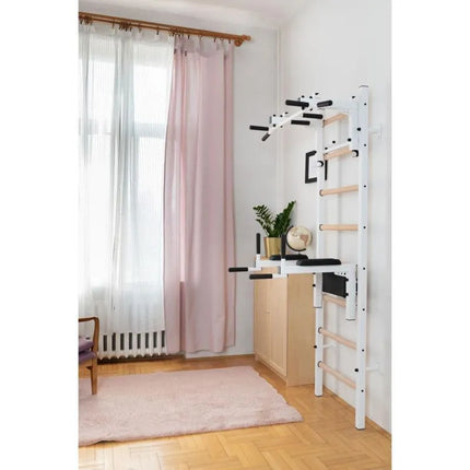 WOODEN AND METAL GYMNASTIC WALL BAR WITH BAR AND ACCESSORIES BENCHK 232W