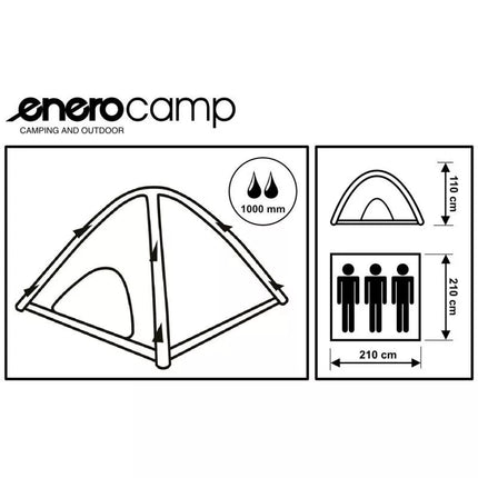 3 asmenims pripučiama kempingo palapinė 210x210x110CM ENERO CAMP