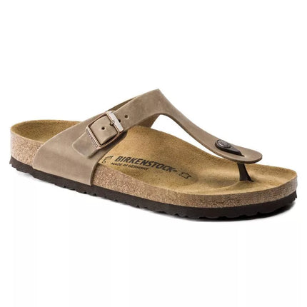 Birkenstock Gizeh Tobacco Brown siauros moteriškos šlepetės iš alyvuotos odos (0943813)
