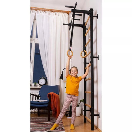 GYMNASTIC WOODEN AND METAL WALL BAR WITH METAL BAR AND ACCESSORIES FOR CHILDREN BENCHK 721B A076