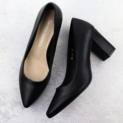 Sergio Leone PB414 women's black pumps with a block heel