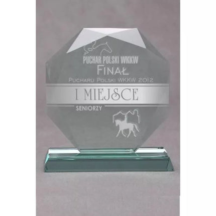 Engraved glass trophy with case