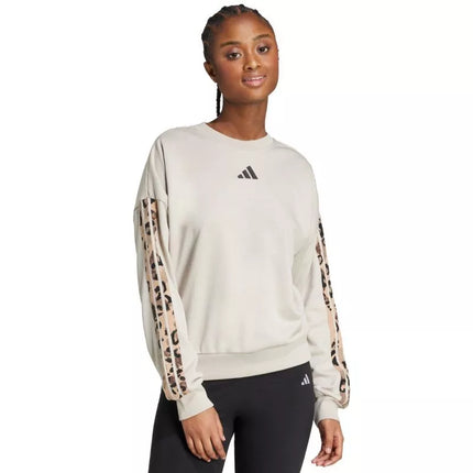Moterims adidas French Terry džemperis su gyvūninio rašto 3 juostelėmis, kreminės spalvos, JM1836