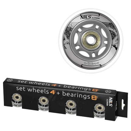 PU 64x24 82A BALTAS (4 vnt.) + ABEC-7 (8 vnt.) NILS EXTREME KOMPLEKTAS
