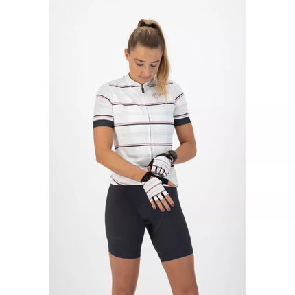Rogelli moteriškos pirštinės STRIPE baltos ir rožinės XL