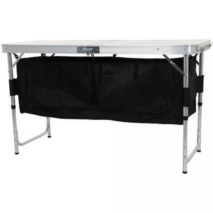Sulankstomas kempingo stalas 120x47x70/62/54cm su spintele 33x30x36cm