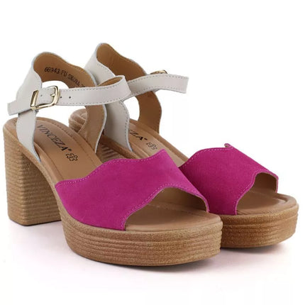 Vinceza 26-66943 Pink and Beige Leather Heeled Sandals