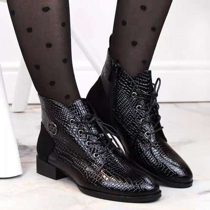 Filippo W PAW478A juodi lakuotos odos aulinukai su izoliuotu krokodilo rašto padu