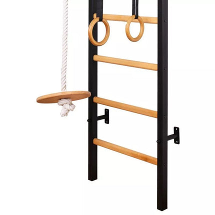 WOODEN AND METAL GYMNASTIC WALL BAR WITH WOODEN BAR AND ACCESSORIES BENCHK 211B A076