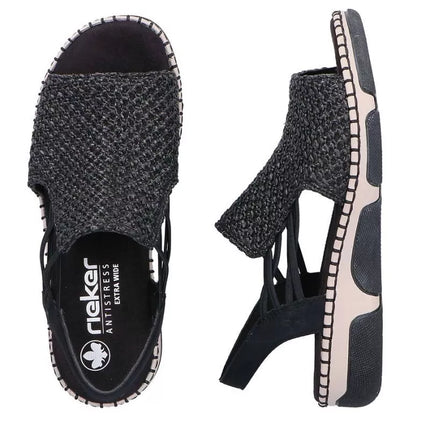 Comfortable women's black platform sandals Rieker 66241-00