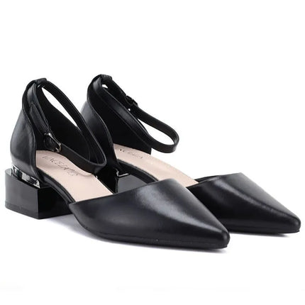Women's black block heel pumps with strap Vinceza 62278