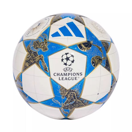 adidas UCL Mini 25/26 League Stage Futbolo kamuolys, baltas, mėlynas ir auksinis JP1544