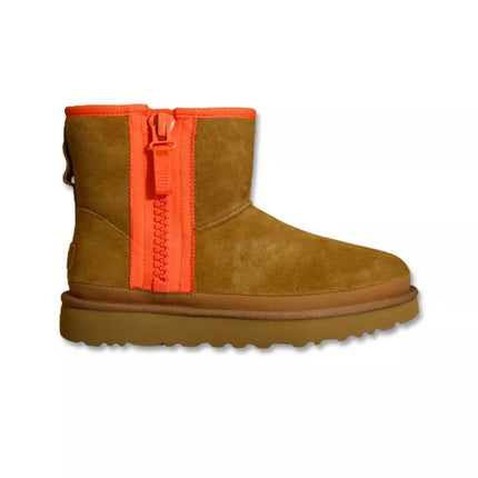 Moteriški UGG Classic Mini Zipper Tape Logo Kaštoniniai Sniego Batai - 1144034-CHE