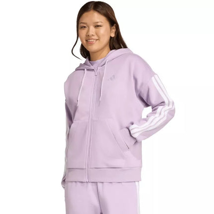 Moteriškas adidas Essentials 3-Dryžiai fleece džemperis su gobtuvu, violetinės spalvos, JY3080