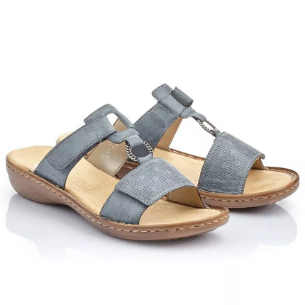 Patogios moteriškos šlepetės su „Velcro“ užsegimu, mėlynos, Rieker 60885-12