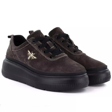 Women's brown leather platform shoes Vinceza 41523