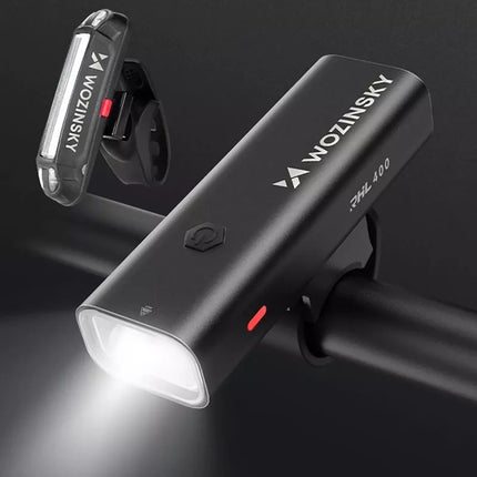 Wozinsky WSBLB2 Priekinis (400 lm) ir Galinis USB-C Dviračio Žibintų Rinkinys - Juodas