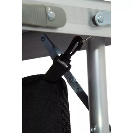 Sulankstomas kempingo stalas 120x47x70/62/54cm su spintele 33x30x36cm