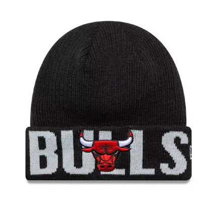 New Era NBA Chicago Bulls Užrašas Juoda Megzta Kepurė su Atvartu - 60691260