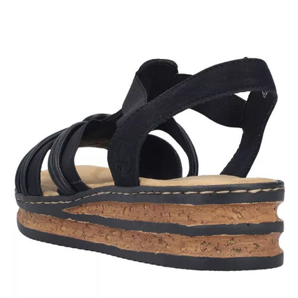 Women's black elastic strap sandals Rieker 62969-00