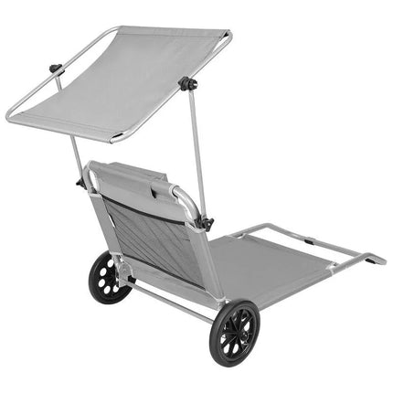 FOLDABLE BEACH CHAIR WITH CANOPY ON WHEELS 116x62x62-90CM GRAY