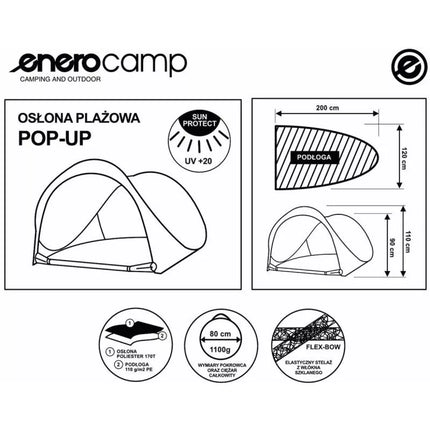 SELF-EXPLODING CLOSED BEACH SCREEN TENT 200X120X110/90CM ENERO CAMP