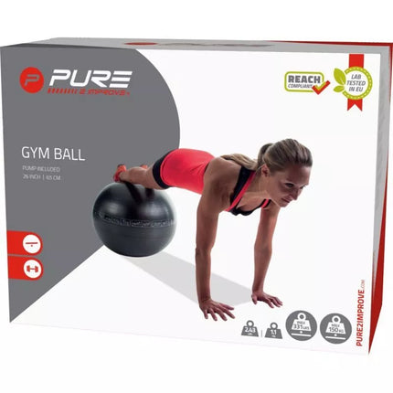 Fitneso kamuolys 65 cm juodas Pure 2 Improve