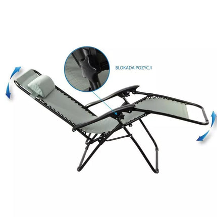 BLISS MULTIFUNCTIONAL FOLDABLE GARDEN DECHAIR WITH HEADREST, GRAY