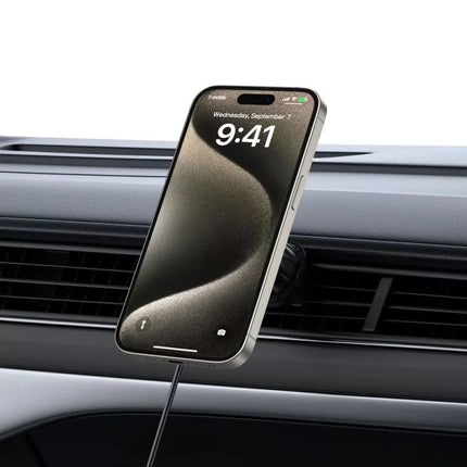 Tech-Protect MM15W MagSafe automobilinis laikiklis su 15W induktyviu įkrovikliu, skirtas ventiliacijos grotelėms ir prietaisų skydeliui - Juodas
