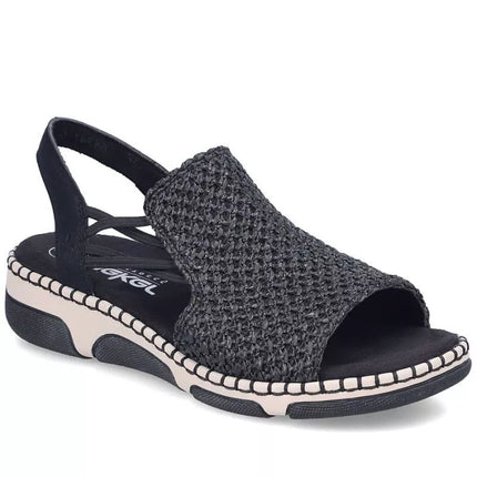 Comfortable women's black platform sandals Rieker 66241-00