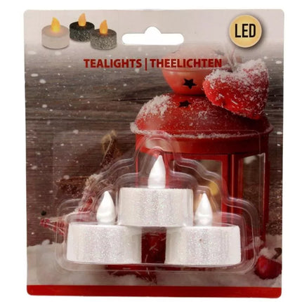 Rinkinys iš 3 LED arbatinės žvakutės su blizgučiais