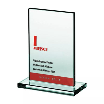 Engraved glass trophy + paint filling