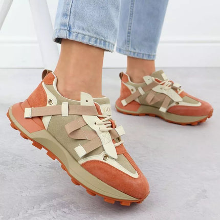 Women's beige and orange leather sneakers Goe RR2N4064