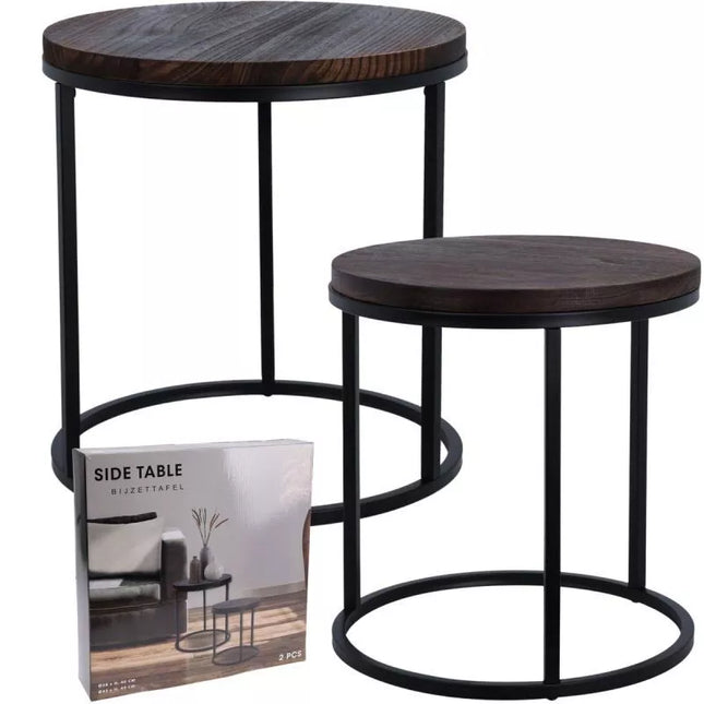 2-in-1 kavos staliukų komplektas, medinis stalviršis 38/43cm