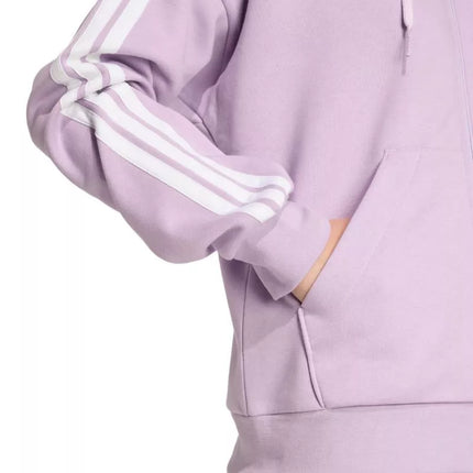 Moteriškas adidas Essentials 3-Dryžiai fleece džemperis su gobtuvu, violetinės spalvos, JY3080